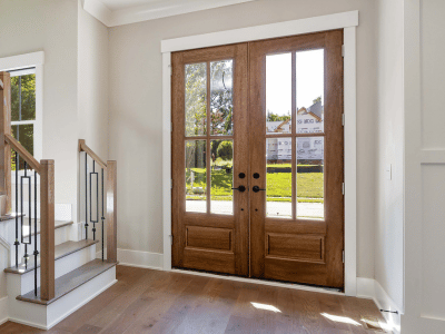 Interior view of suburban home's entry door
