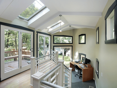 Interior view of office with new windows and patio door