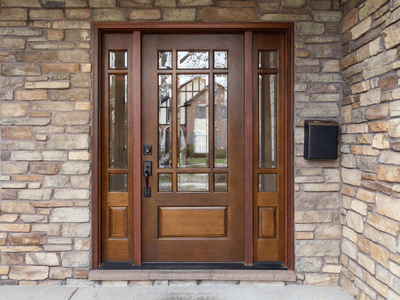 Exterior view of solid wooden entry door