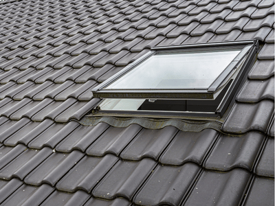 Open skylight on a metal roof